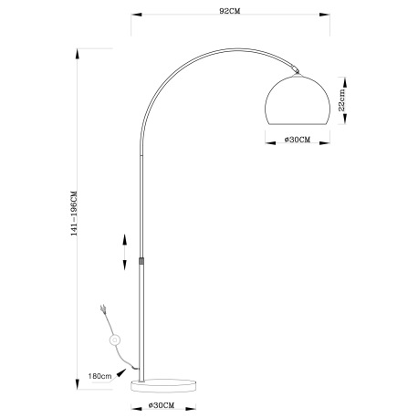 Stojanové svietidlo, kov, nikel matný, mramor, plast, biela, nastaviteľná výška, vypínač, DxŠxV:920x 2