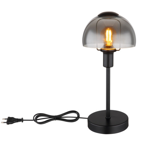 Stolové svietidlo, kov čierny, sklo dymovej farby, kábel PVC čierny, dotykové zapínanie/vypínanie, ø 3