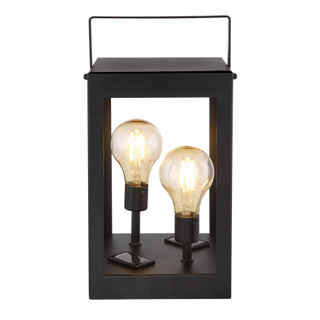 Solárne svietidlo, kov čierny, plast jantár, lampáš s dvomi žiarovkami Edison, IP44, vypínač, akumul 5