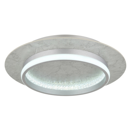 Stropné svietidlo, kov strieborný matný, MDF, hliník strieborný brúsený, akrylové kryštály číre, nie 12