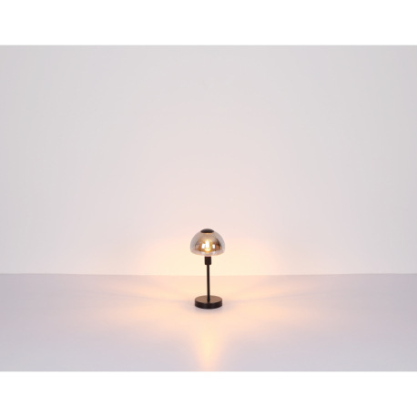 Stolové svietidlo, kov čierny, sklo dymovej farby, kábel PVC čierny, dotykové zapínanie/vypínanie, ø 11