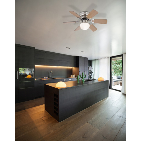 Stropný ventilátor, kov, sklo, nikel matný, 3 rýchlosti, 2 smery otáčania, ťahový vypínač, ø:760, V: 2