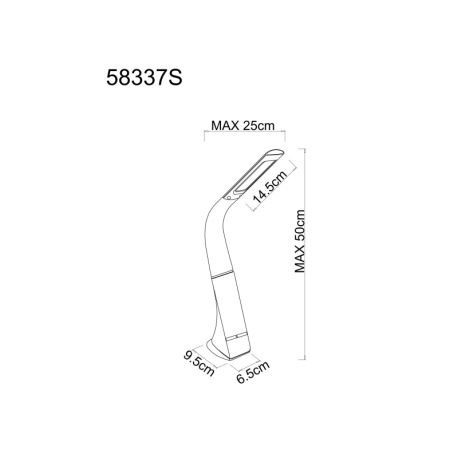 Stolové svietidlo, plast čierny, chrómový, dotykový stmievač, bez adaptéra, USB-C - USB-C, Flexo, CR 10