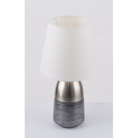Stolová lampa, nikel matný, textil biely, textilný kábel čierno-biely 1,5 m, dotykový spínač on/off, 5
