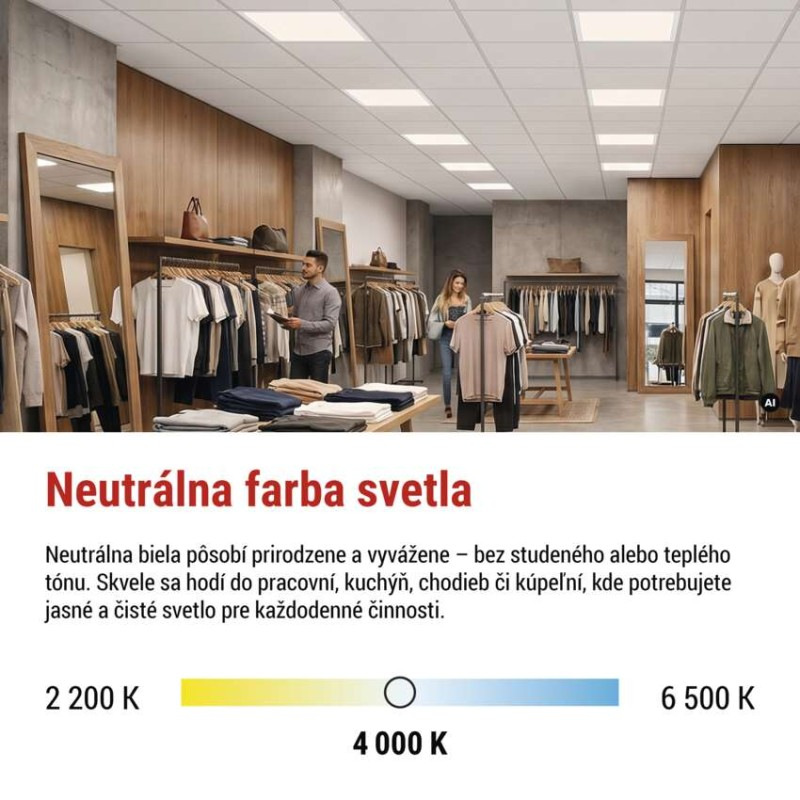LED panel REXXO backlit 60×60, štvorcový vstavaný biely, 30W neutr.b. 5