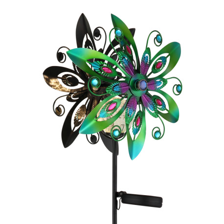 Solárne svietidlo, kov multicolor, kov čierny matný, číra sklenená guľa, farebné sklenené kryštály, 6