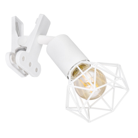 Štipcové svietidlo kov biely matný, plast, kovová mriežka biela matná, kábel PVC biely, kolískový vy 3