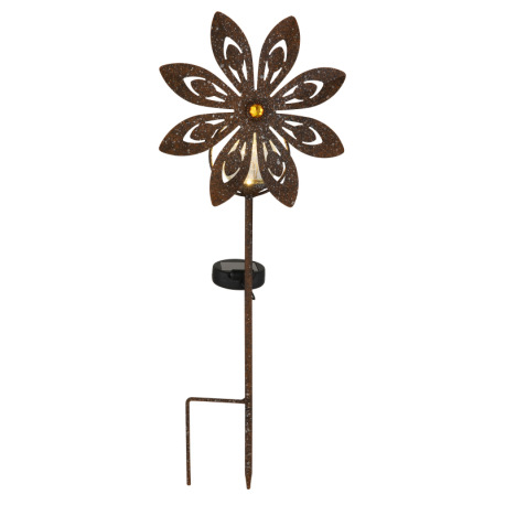 Solárne svietidlo, kov imitácia hrdze, číra sklenená guľa, žlté sklenené kryštály, posuvný spínač, b 4