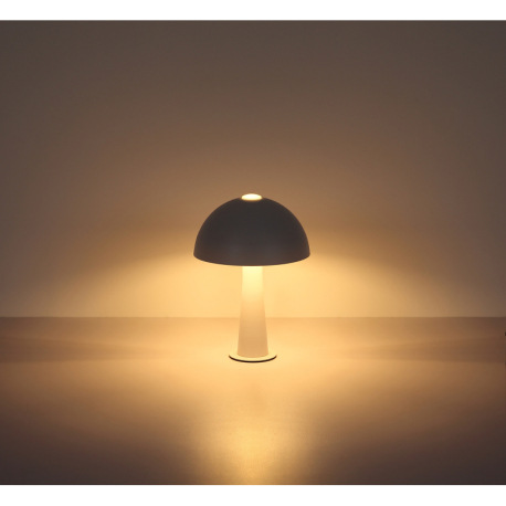 Stolná lampa z matného bieleho kovu, kábel z čierneho PVC, kolískový vypínač na kábli, ø: 200 mm, V: 6