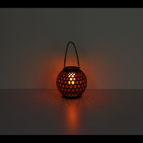 Solárne svietidlo, plast imitácia hrdze, konope prírodnej farby, vypínač, efekt ohňa, batéria AA 300 9