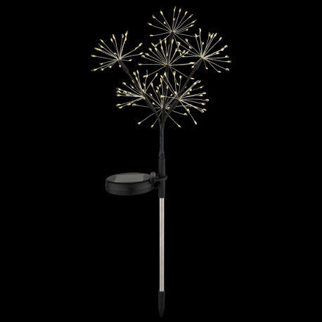 Solárne svietidlo z nehrdzavejúcej ocele, plast čierny matný, plast číry, posuvný vypínač, batéria s 2