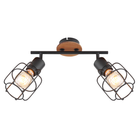 Nástenné svietidlo, kov čierny, drevo hnedé, DxŠxV:300x110x240, bez žiaroviek 2xE27, max. 40W 230V 15