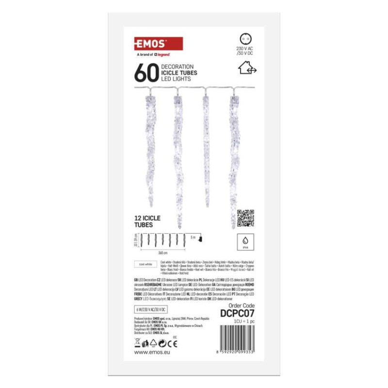 LED vianočná girlanda – cencúle, 12 ks, 3,6 m, vonk. a vnút., studená biela 6