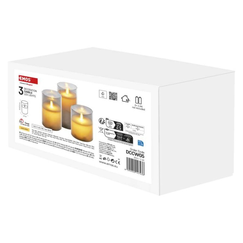 LED dekorácia - 3x vosková sviečka v skle, 6x AA, teplá biela, časovač 2