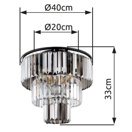 Stropné svietidlo, kov čierny, sklenené krištále dymové, číre, ø: 400mm, V: 330mm, bez žiaroviek 3xE 8