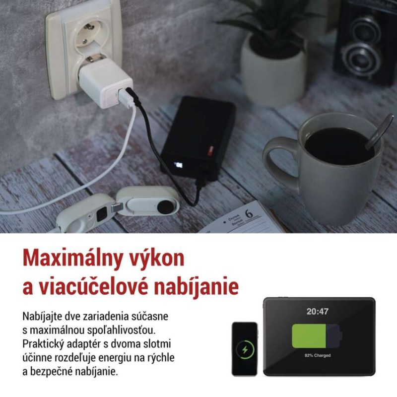 Univerzálny USB adaptér GaN do siete PD 20 W max. 2