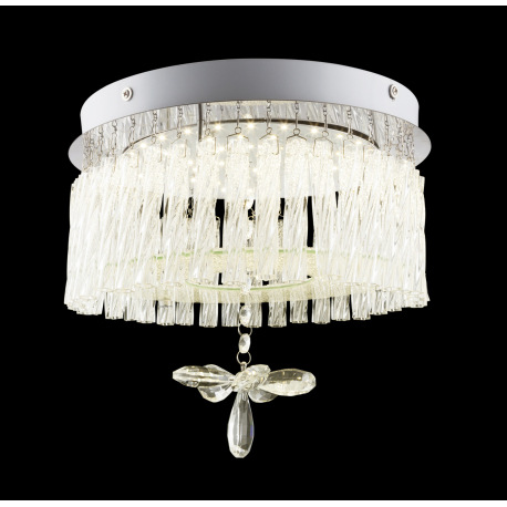 Stropné svietidlo, chróm, sklenené tyčinky, K9 kryštály, veľký kvet uprostred, Ø 280, V:220, vrátane 3