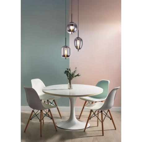 Závesné svietidlo, čierny kov, dymové sklo, 3 rôzne tvary skla, Ø 460, V: 1200, bez žiaroviek 3xE14, 2