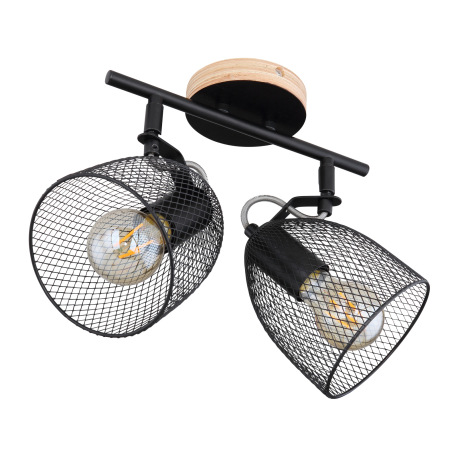 Nástenné svietidlo, drevo hnedé a čierne, kov čierny, mriežkované kovové tienidlo, DxŠxV:270x130x260 3