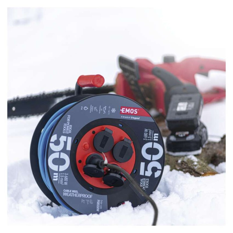 Špeciálny predlžovací kábel na bubne 50 m / 4 zásuvky / PVC / 230 V / 1,5 mm2 3