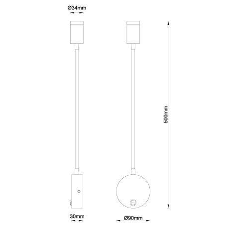 Nástenné svietidlo, kov nikel, plast čierny, Flexo, vypínač, ŠxV:90x500, H:400 vrátane 1xLED 3W 230V 9
