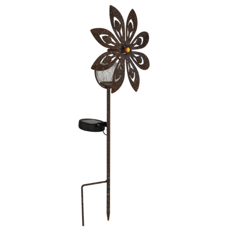 Solárne svietidlo, kov imitácia hrdze, číra sklenená guľa, žlté sklenené kryštály, posuvný spínač, b 10