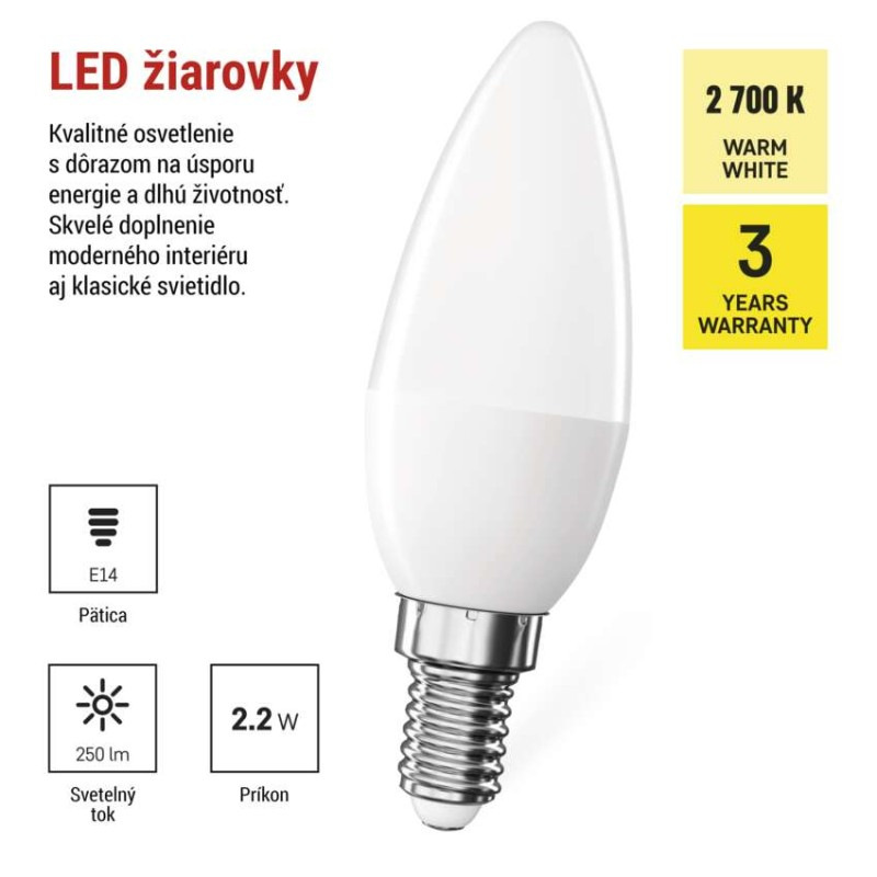 LED žiarovka Classic sviečka / E14 / 2,2 W (25 W) / 250 lm / teplá biela 1