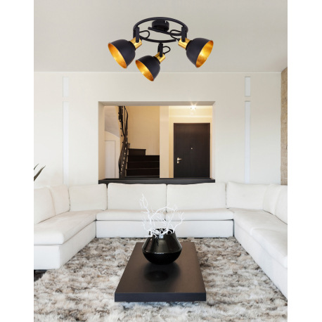 Stropné svietidlo, kov čierny, kov zlatý, Ø250, V:190, bez žiaroviek 3xE14, max. 25W 230V 7