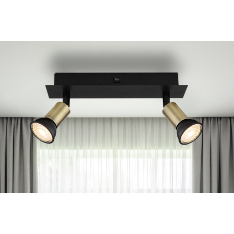 Nástenné svietidlo kov čierny matný, kov zlatej farby, kolískový vypínač na výrobku, DxŠxV: 250x60x9 1