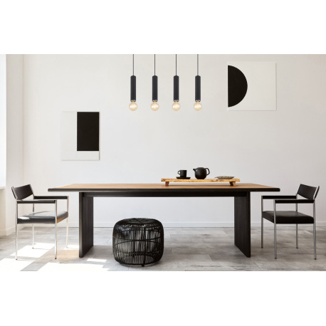 Závesné svietidlo, kov čierny, drevo čierne, kov nikel, textilný čierny kábel, DxŠxV:930x100x1200mm, 1