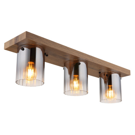 Stropné svietidlo, MDF, vzhľad tmavého dreva, dymové farebné sklo, číry gradient, DxŠxV: 710x160x180