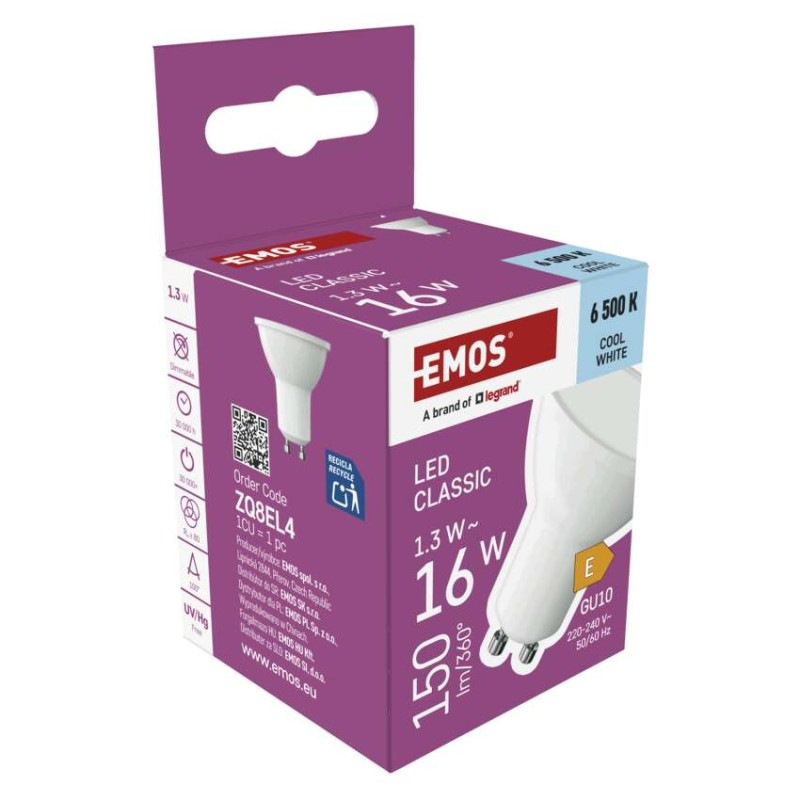 LED žiarovka Classic MR16 biela/ GU10 / 1,3 W (16 W) / 150 lm / Studená biela 9