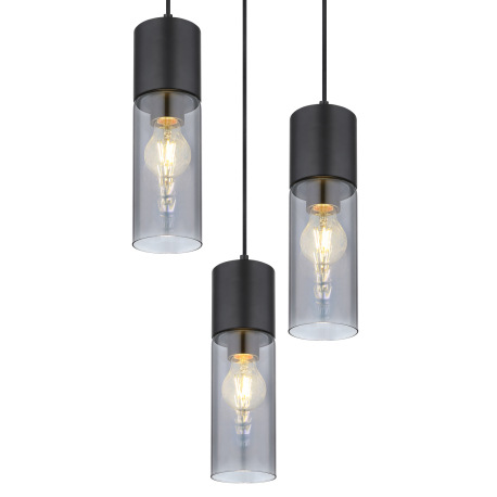 Závesné svietidlo, kov čierny, dymové sklo, kov čierny, textilný čierny kábel, ø: 300mm, V:1500mm, b 11