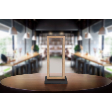 Stolná lampa kov čierna matná, MDF imitácia dreva, plast biely, kábel PVC čierny, vypínač na kábli, 8