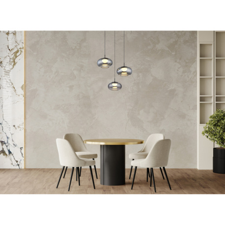 Závesné svietidlo, kov čierny matný, sklo dymovej farby, kábel čierny, ø: 490 mm, V: 1500 mm, nastav 1