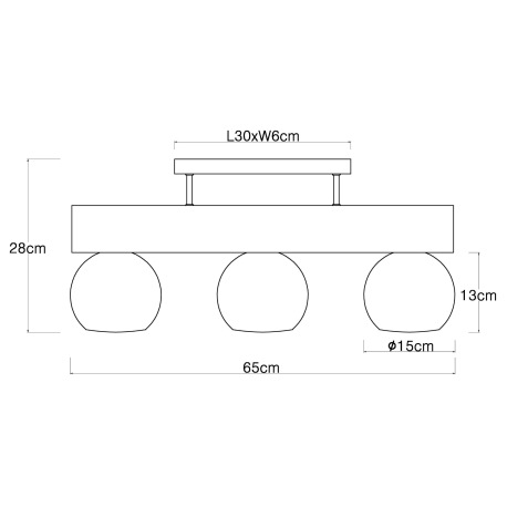 Stropné svietidlo kov čierny matný, MDF, imitácia tmavého dreva, dymové sklo, DxŠxV: 650x150x280mm, 10