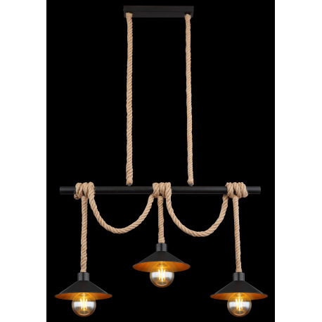 Závesné svietidlo, kov čierny a zlatý, lano, DxŠxV:825x220x1200mm, bez žiaroviek 3x E27, max. 60W 23 5
