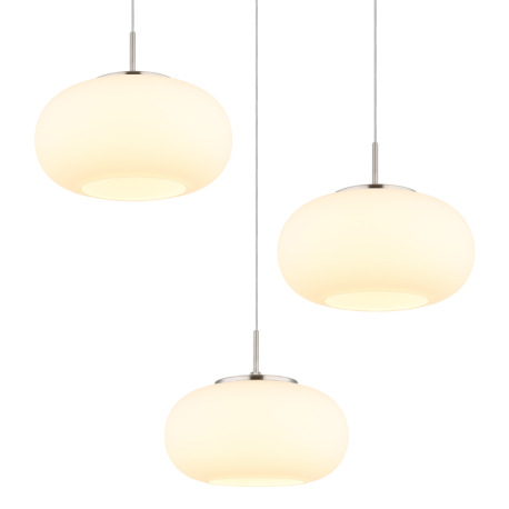 Závesné svietidlo, kov nikel matný, sklo biele, priehľadný kábel, ø: 490 mm, H: 1500 mm, výškovo nas 8