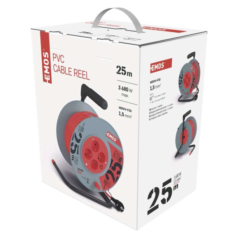 Predlžovací kábel na bubne 25 m / 4 zásuvky / červený / PVC / 230 V / 1,5 mm2 1