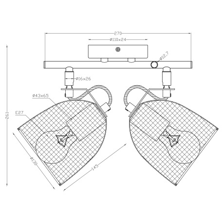 Nástenné svietidlo, drevo hnedé a čierne, kov čierny, mriežkované kovové tienidlo, DxŠxV:270x130x260 8