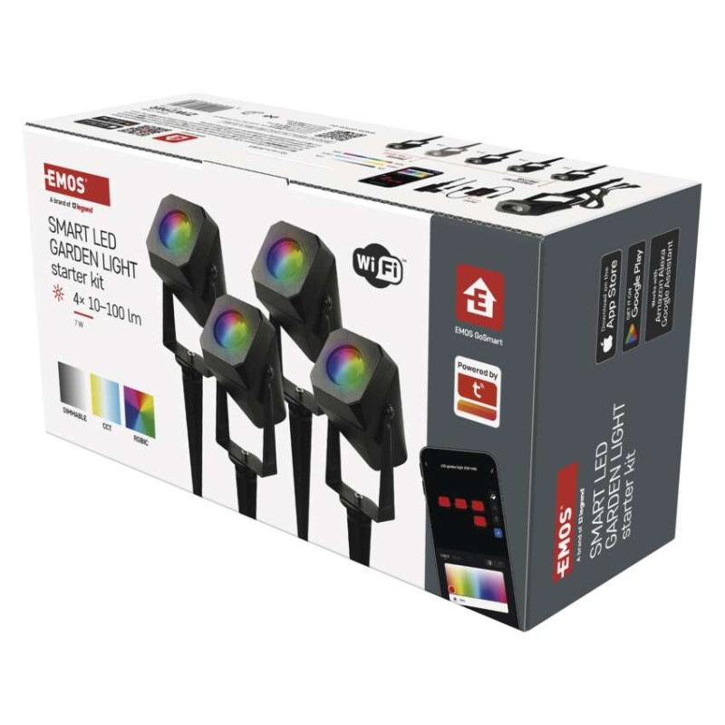 GoSmart vonkajšie LED bodové svetlo, štart. sada, 4 diely, 7 W, RGBIC stmievateľné, WiFi 11