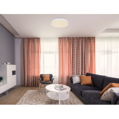 Stropné svietidlo, kov biely, plast strieborný, akryl biely, pamäťová funkcia, nočné svetlo, stmieva 1