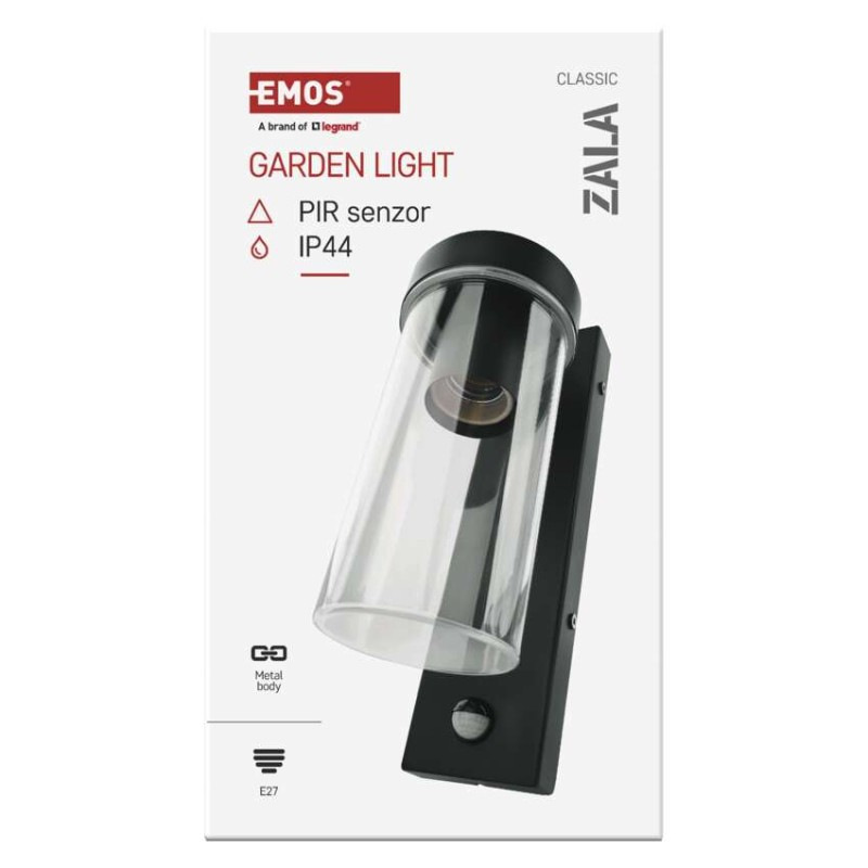 Záhradné nástenné svietidlo ZALA, senzor súmraku, 14,5 x 8,9 x 26,2 cm, 1 x E27, 15 W 12