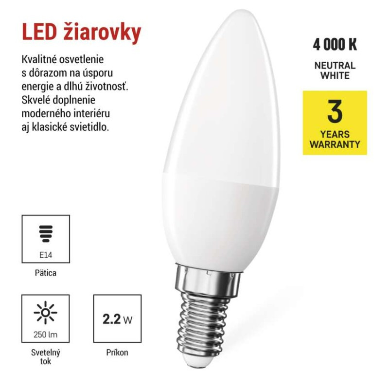 LED žiarovka Classic sviečka / E14 / 2,2 W (25 W) / 250 lm / Neutrálna biela 1