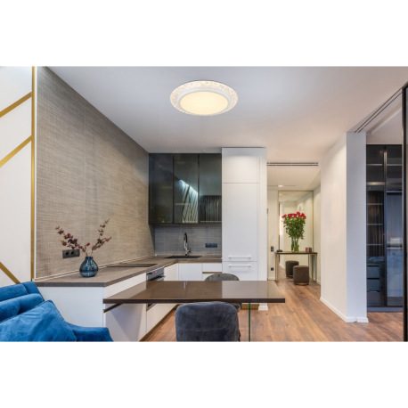 Stropné svietidlo, kov biely, plastové krištále číre, plast biely s trblietavým efektom, ø: 400 mm, 1