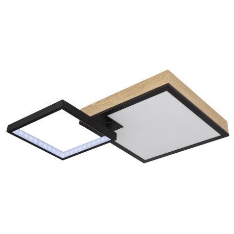 Stropné svietidlo kov čierny matný, MDF imitácia dreva, akryl biely, stmievateľné, niekoľko úrovní p 9
