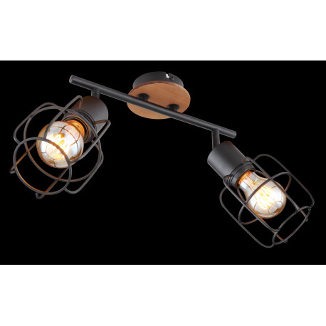 Nástenné svietidlo, kov čierny, drevo hnedé, DxŠxV:300x110x240, bez žiaroviek 2xE27, max. 40W 230V 2