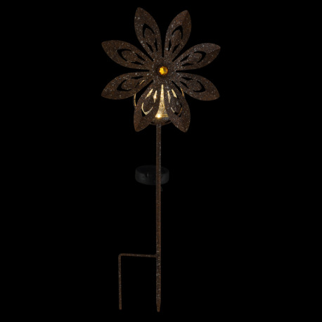 Solárne svietidlo, kov imitácia hrdze, číra sklenená guľa, žlté sklenené kryštály, posuvný spínač, b 12