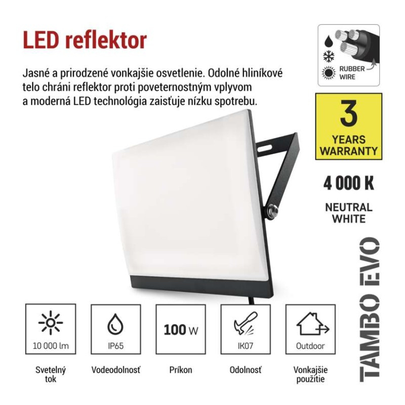 LED reflektor TAMBO EVO, 100 W, 10 000 lm, IP65, čierny 5