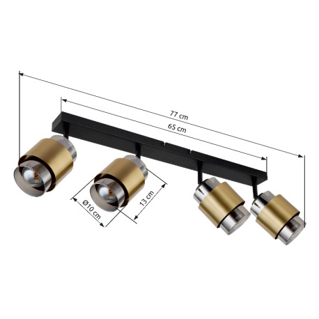 Bodové svietidlo kov čierny matný, sklo dymové, mosadzný krúžok, DxŠxV: 650x100x125mm, bez žiaroviek 9